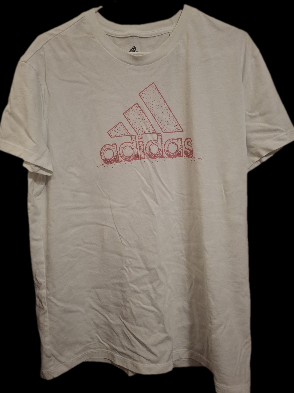 adidas White Short Sleeve Tee with Pink Logo